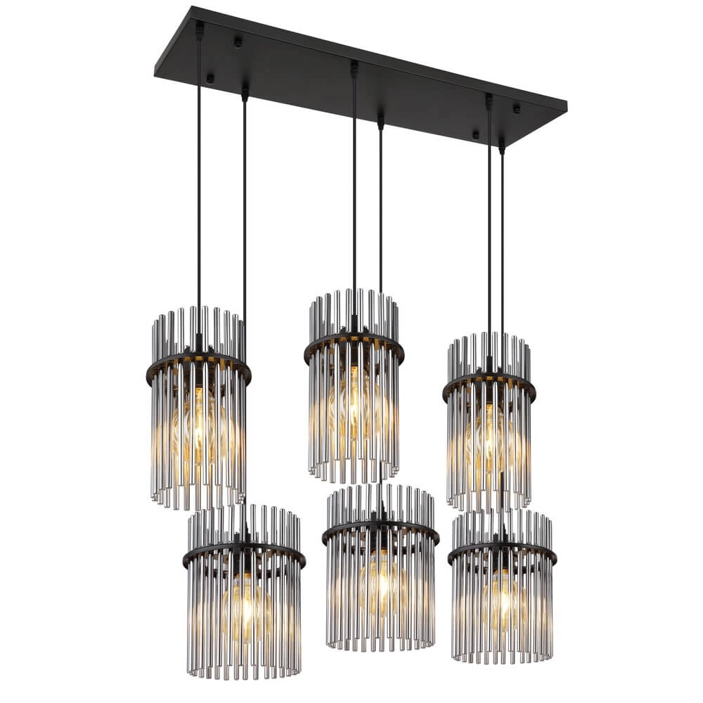 Black pendant lamp Gorley with smoke glass 6-lights
