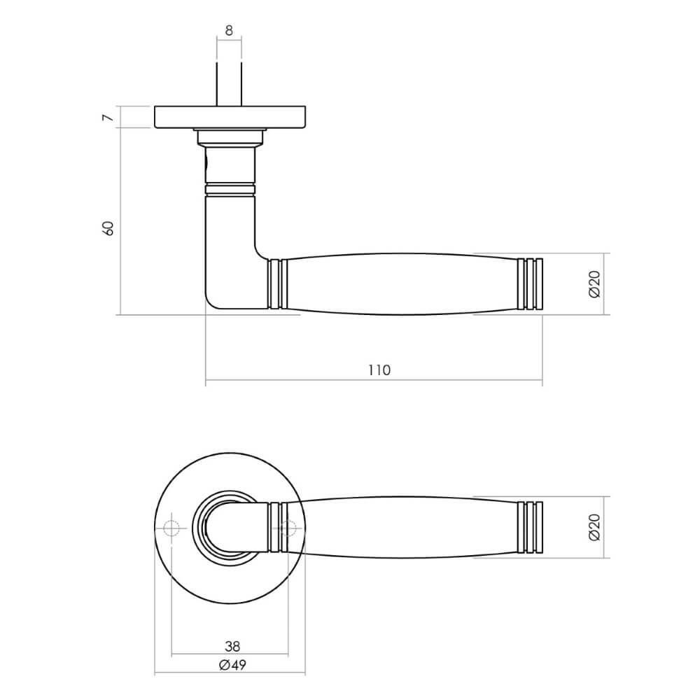 Door handle Ton 222 brass tumbled Intersteel 8714186485804