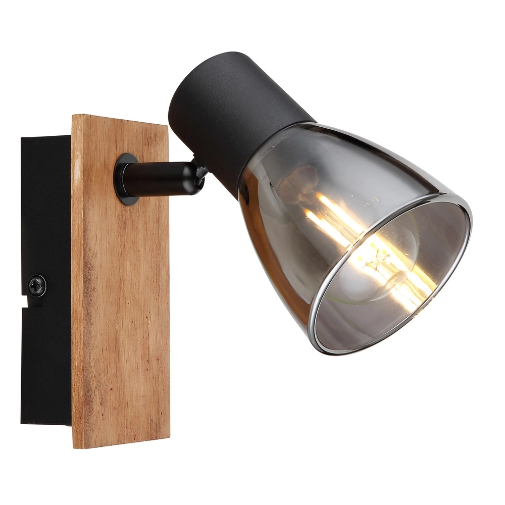 Wall lamp Claude black with wood