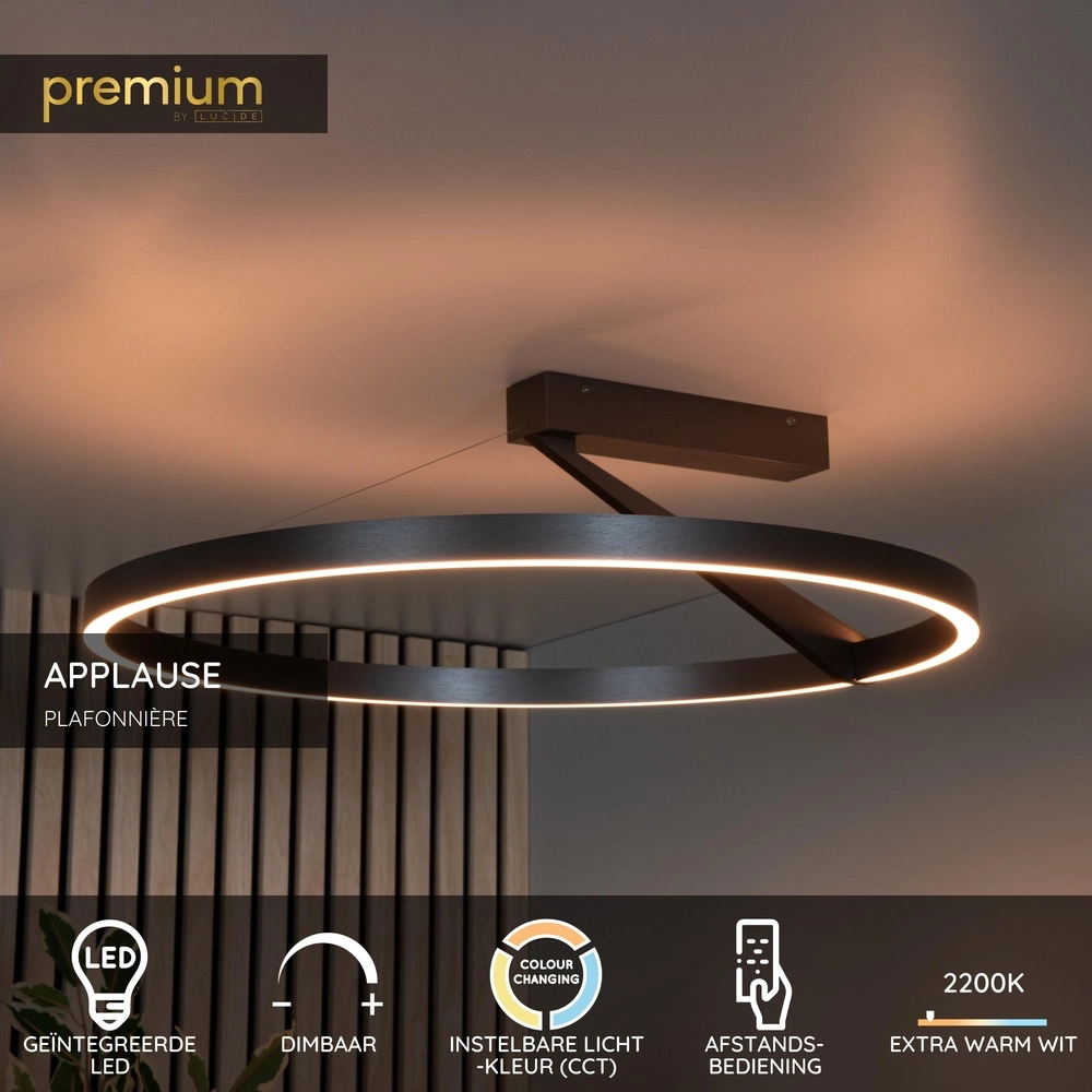 Design ceiling lamp Applause Ø 60cm - brushed steel - with remote control Premium by Lucide 5411212221803
