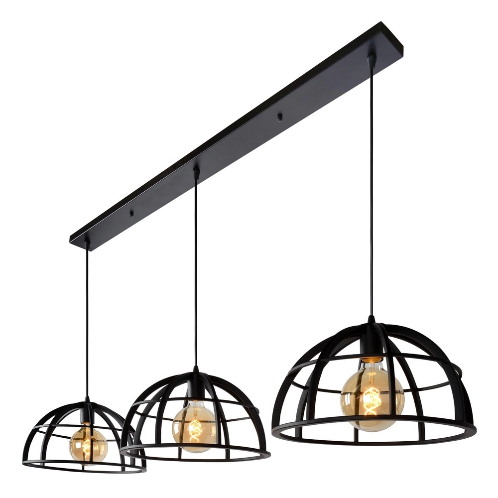 3-light pendant lamp Dikra Industrial Black Lucide 5411212761026