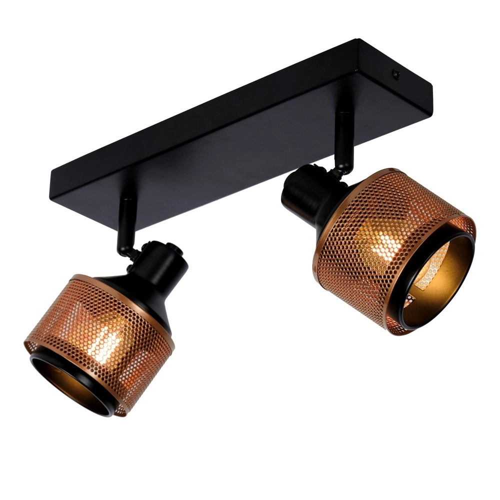 Ceiling lamp Rafa 2-light black with copper Lucide 5411212771292