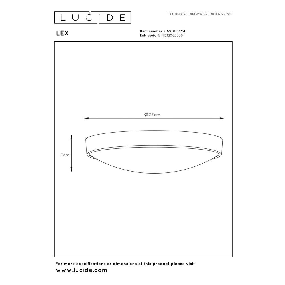 Ceiling light Lex Ø 25cm white Lucide 5411212082305
