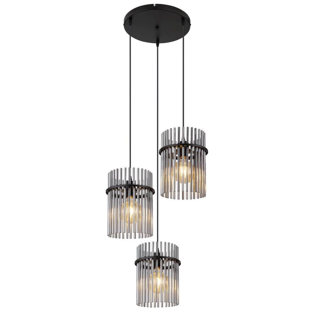 Black pendant lamp Gorley with smoke glass round Ø 47cm