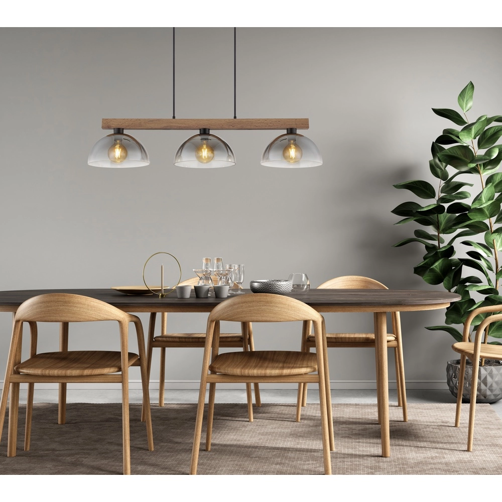 Country Pendant Lamp Romy 3-light black with wood Globo 9007371586356