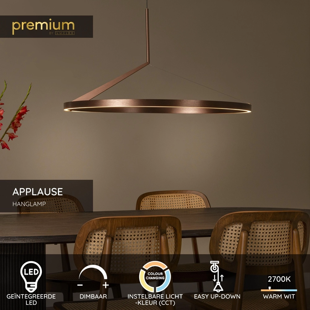 Sleek LED pendant light Applause copper - Ø 80cm Premium by Lucide 5411212221858