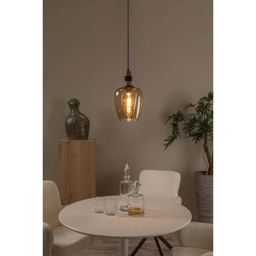 Pendant lamp Ilona Ø 22cm black with amber glass Lucide 5411212452665