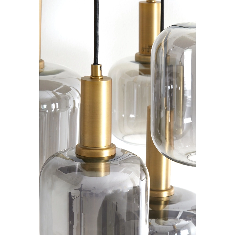 Vide pendant lamp Lekar 9x E27 - brass with smoke glass Light & Living 8717807604592