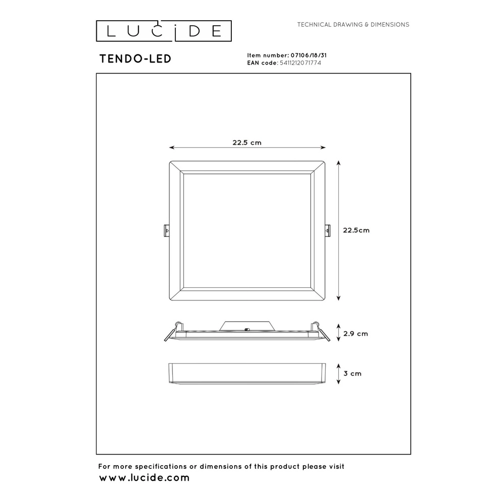 White ceiling light Tendo-Led square Lucide 5411212071774