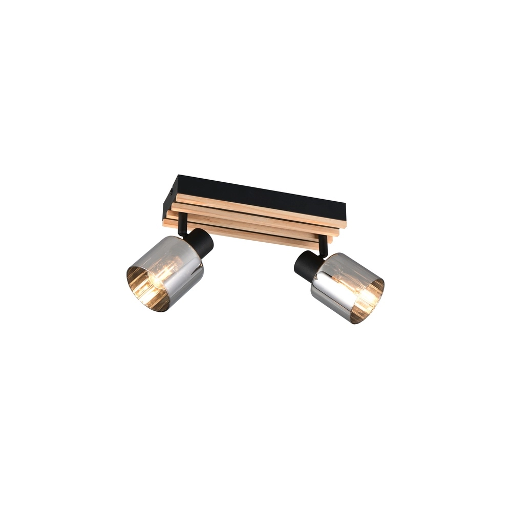 Ceiling lamp 2-lights Travia black with wood Trio 4017807682595