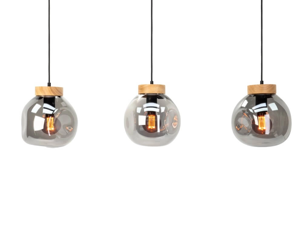 3-light hanging lamp Magacela wood with smoke glass Stars of Light 9008606274499