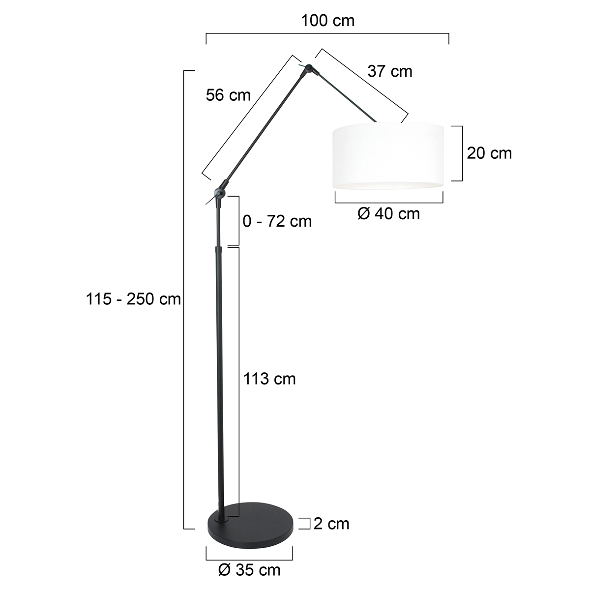 Floor Reading Lamp Prestige Chic black with 40cm white linen lampshade Steinhauer 8712746145847