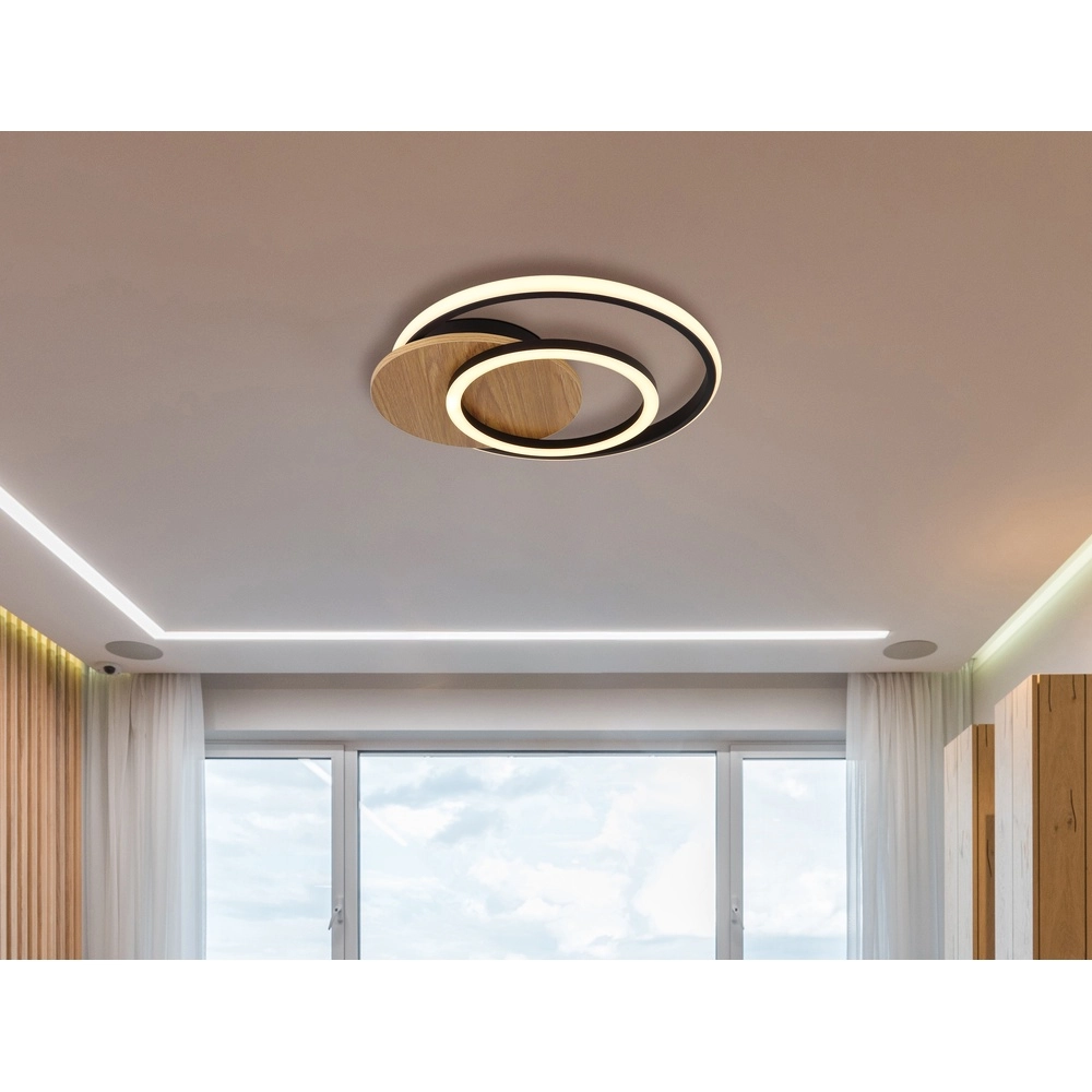 Design ceiling lamp Julio black with wood Globo 9007371471386