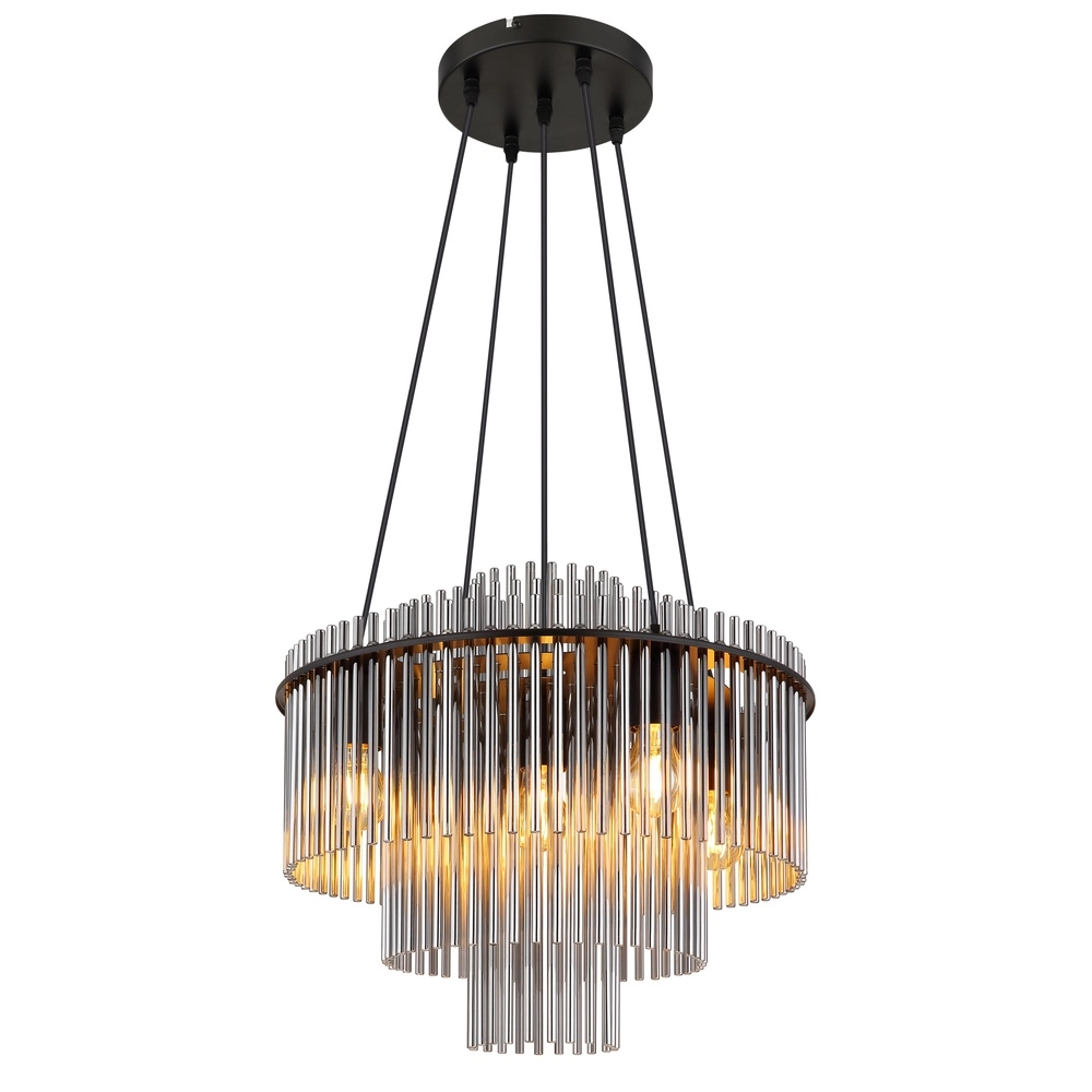 Pendant lamp Ø 50cm Gorley Black with smoke glass rods