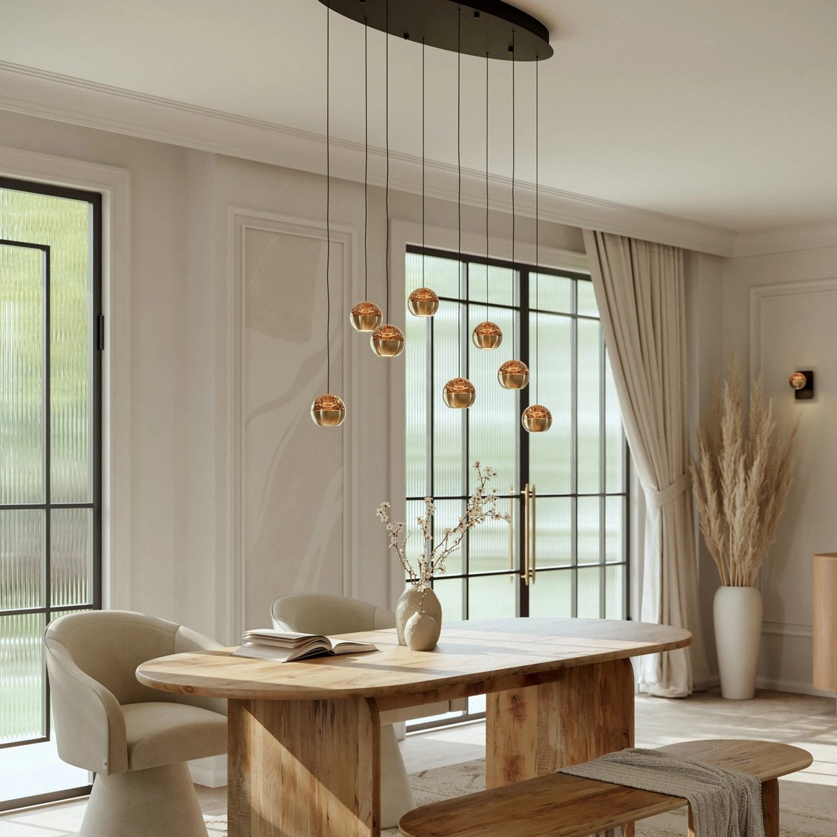 Oval pendant lamp Belluno 8-light LED - brass Steinhauer 8712746183993