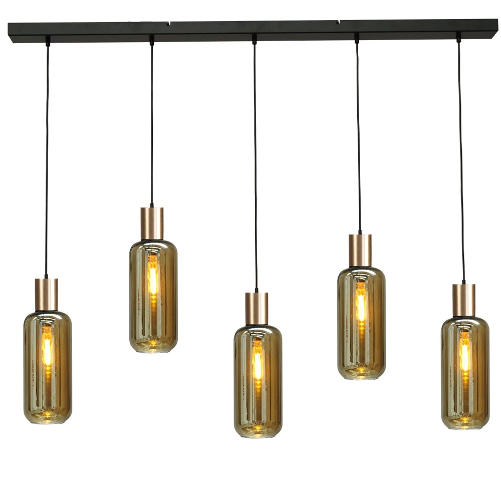 Hanging lamp black with gold Bounty 5-light cylindrical glass