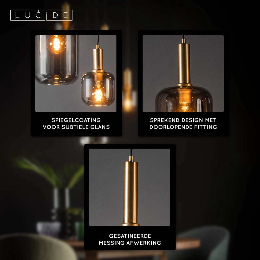 5-light pendant lamp Joanet Ø 66cm gold with smoke glass Lucide 5411212451439