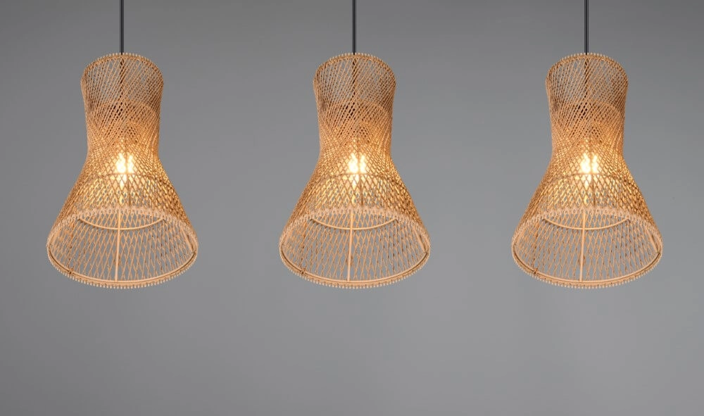 3-light pendant lamp Bijou black with rattan Trio 4017807637298