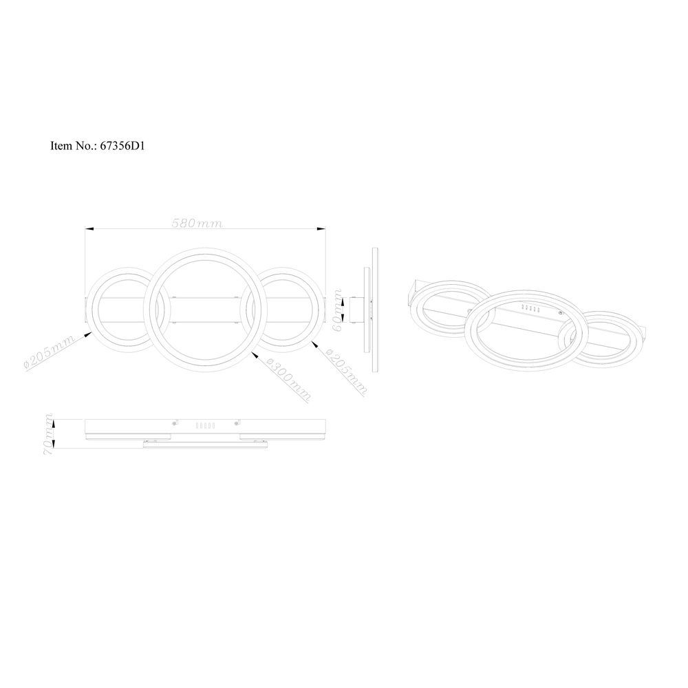 Ceiling lamp Dakari I 3 rings black Globo 9007371533787