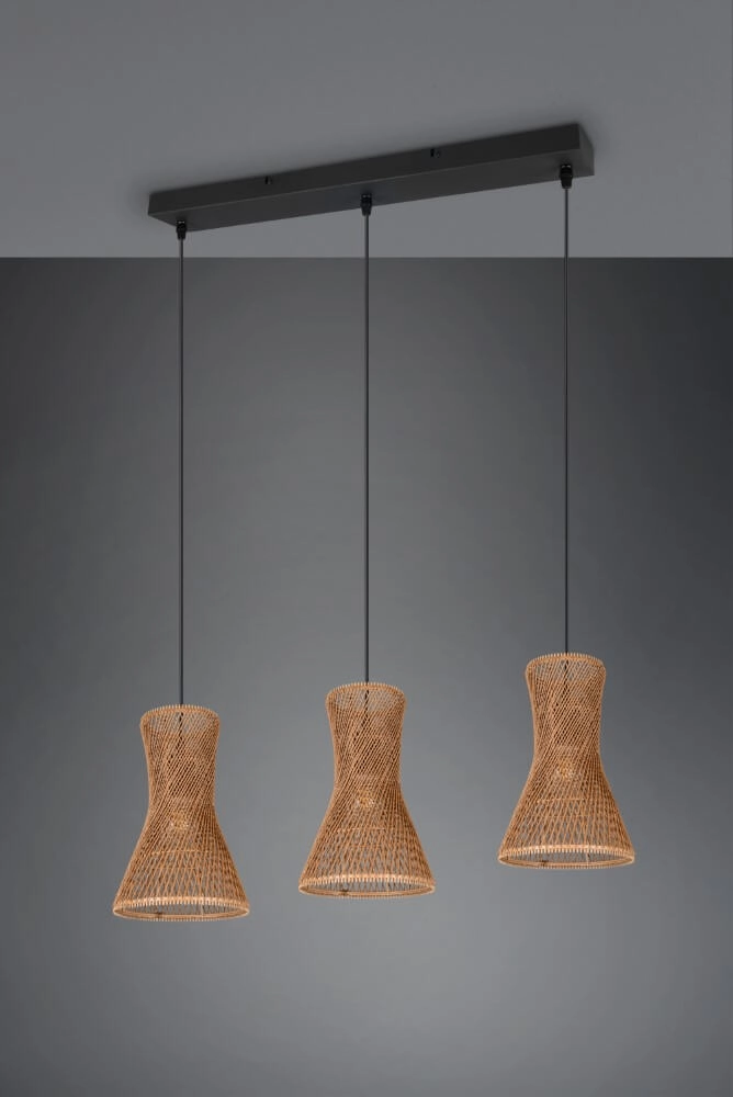 3-light pendant lamp Bijou black with rattan Trio 4017807637298