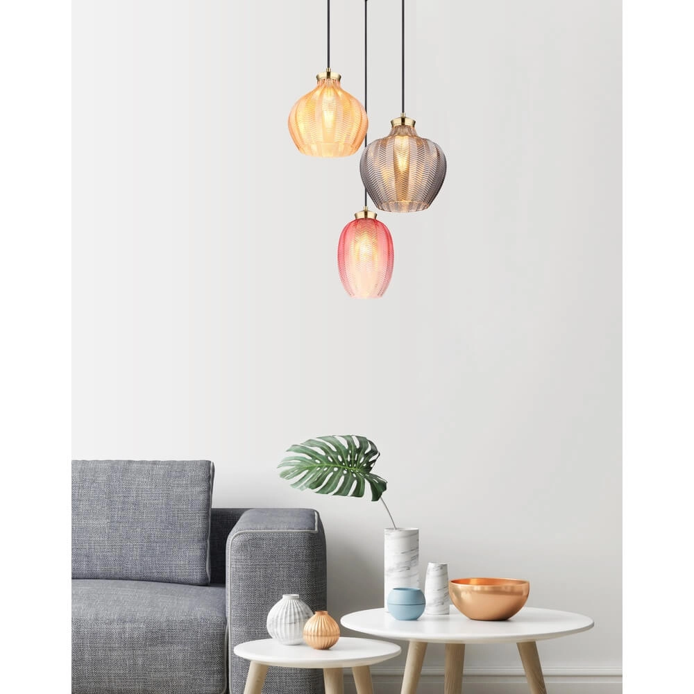 Golden pendant lamp Jessica with coloured glass round Globo 9007371487110