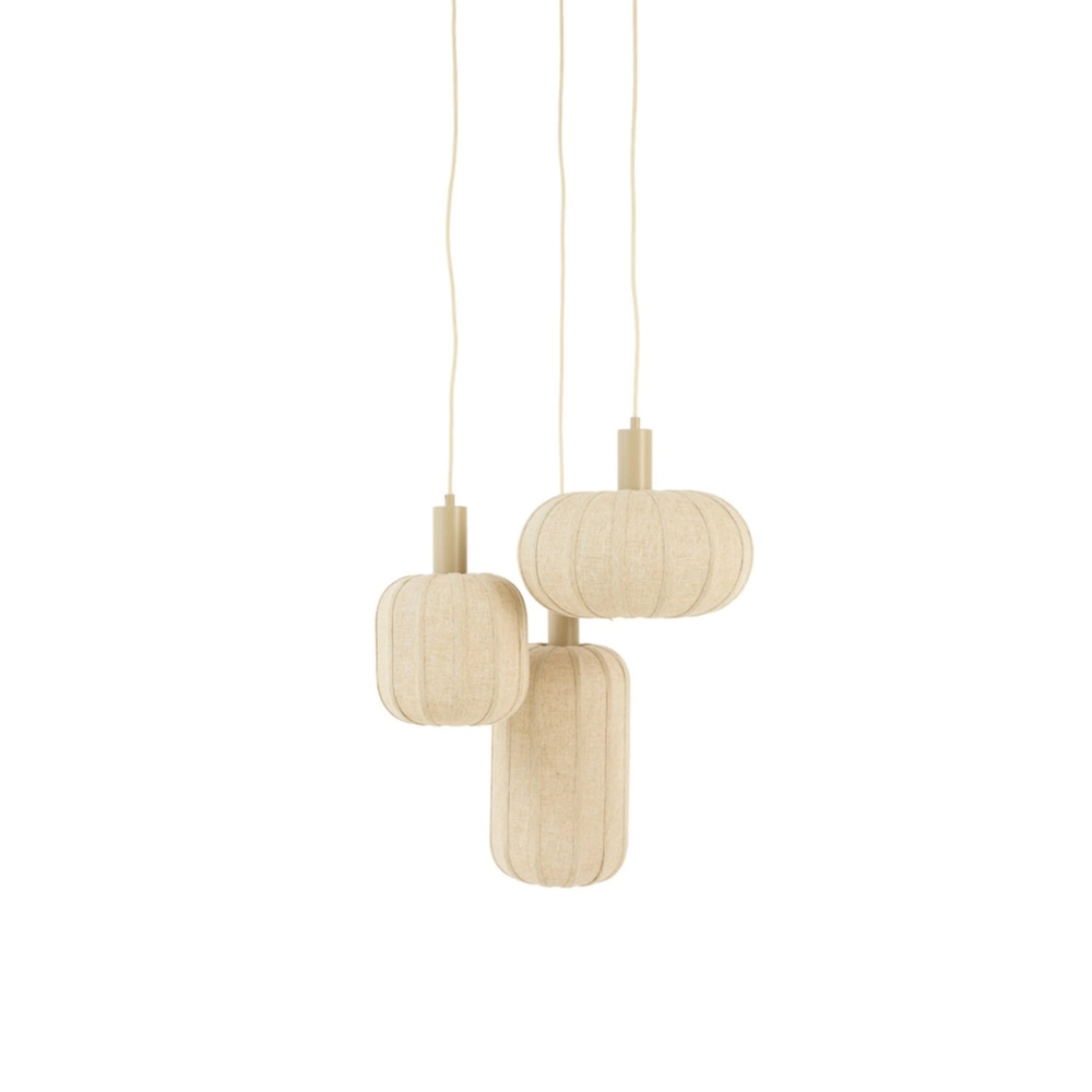 Japandi pendant lamp Tufia 3-light sand brown