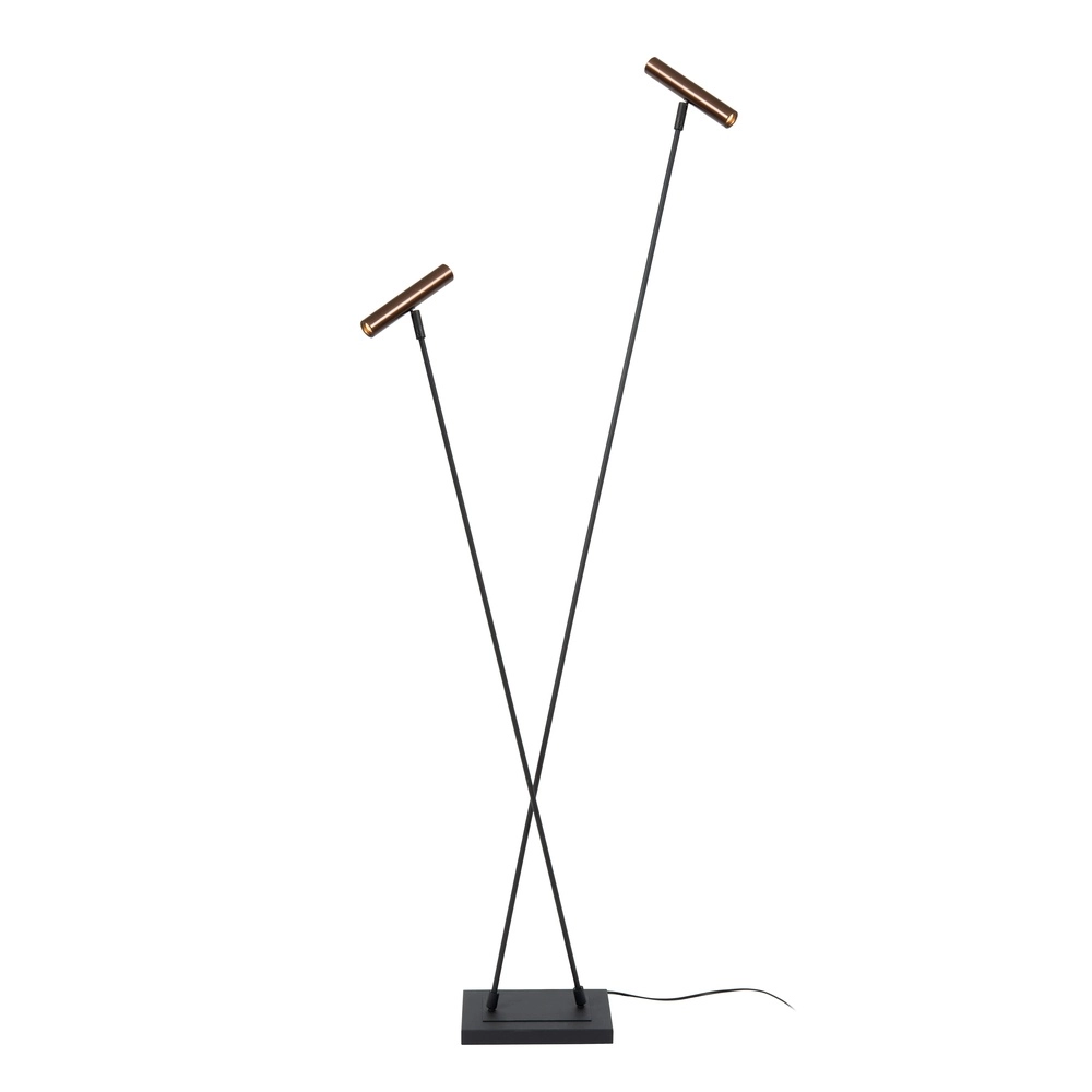 2-light floor lamp Duarte black with coffee brown