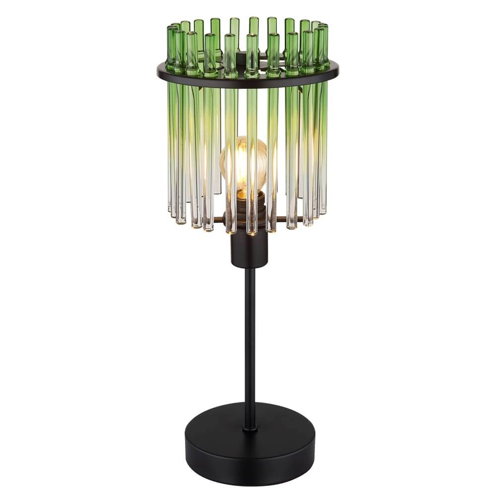 Black table lamp Gorley with green glass Ø 15cm