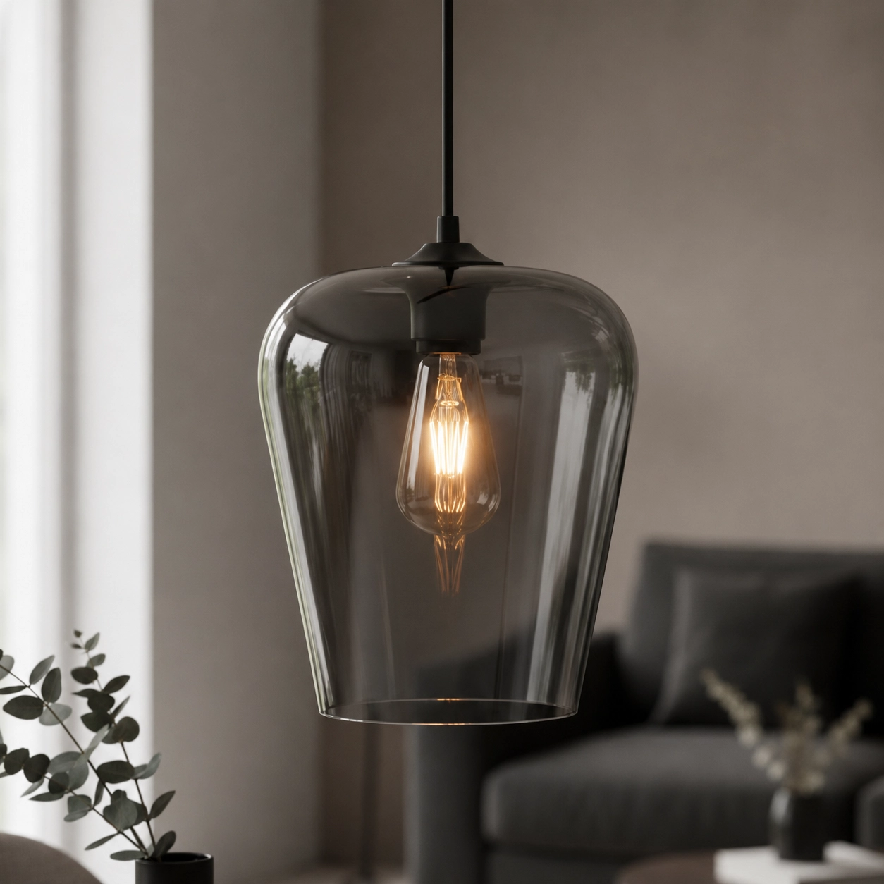 Hanging lamp Tombo smoke glass Ø 23cm