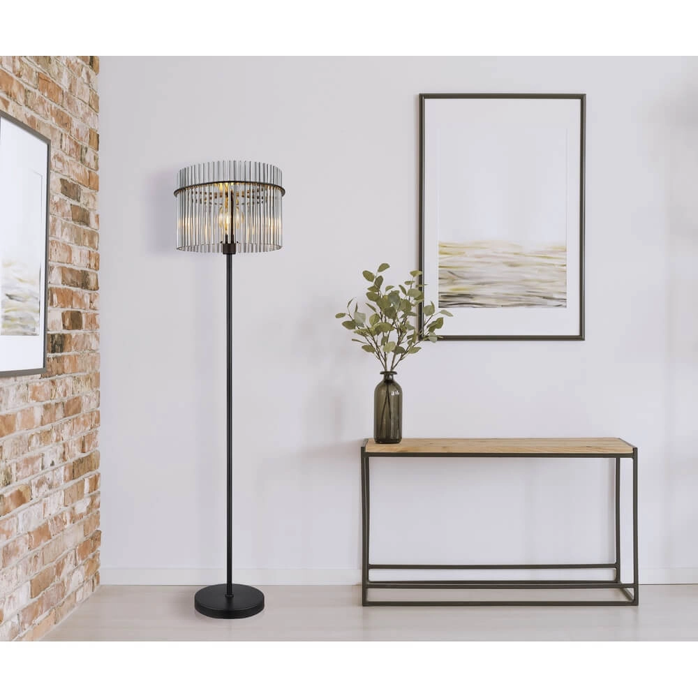Black floor lamp Gorley with smoke glass Ø 38cm Globo 9007371451180