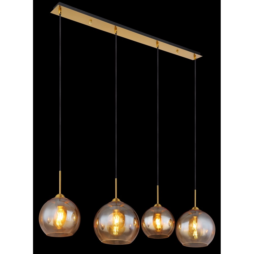 Golden pendant lamp Jamessa 4-light with amber glass Globo 9007371432691