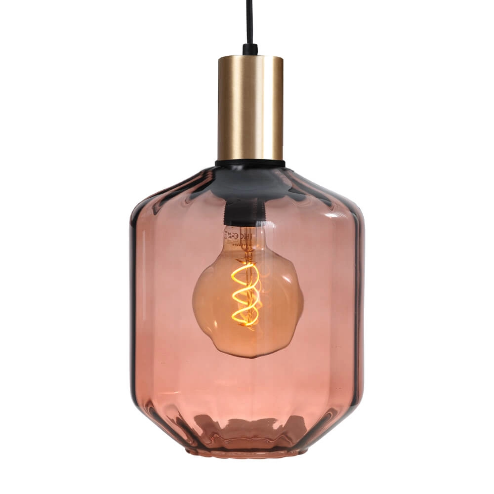 Hanging lamp gold Porto with Jagger red glass - Ø 19cm