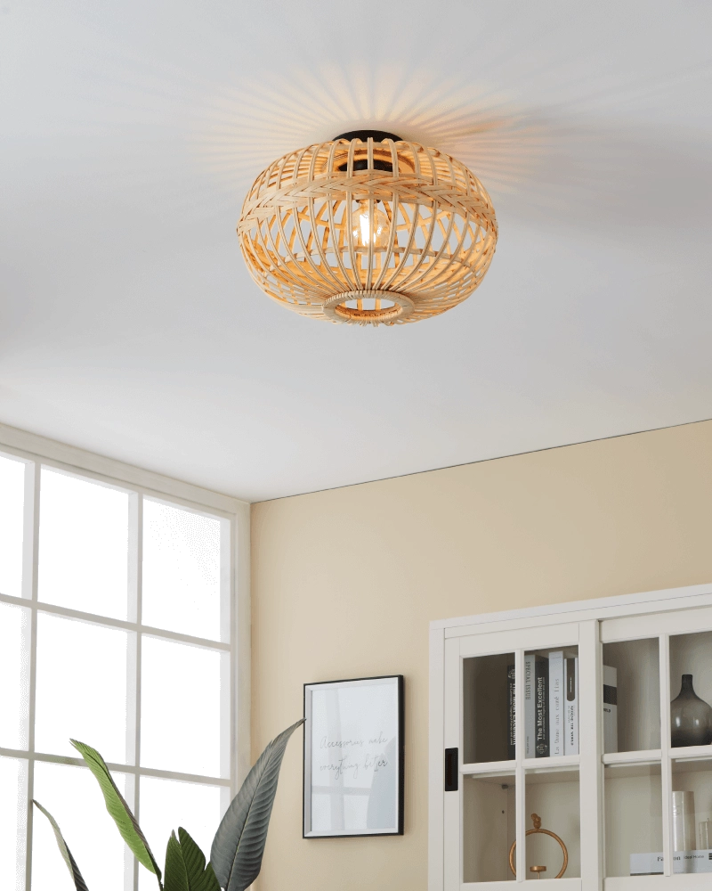 Rattan ceiling lamp Amsfield Ø 45cm Eglo 9002759437237
