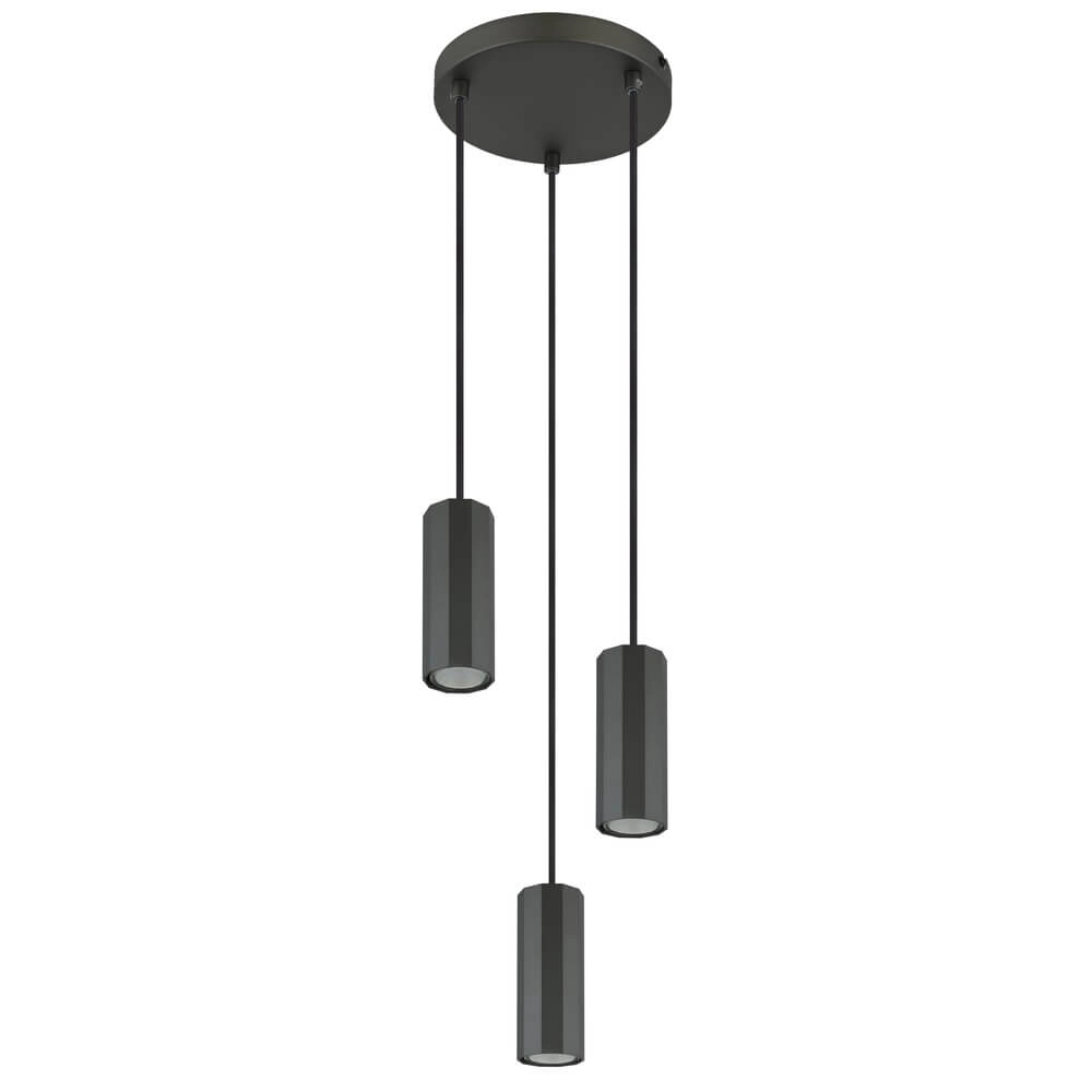 Grey pendant lamp James 3-light round Globo 9007371453870