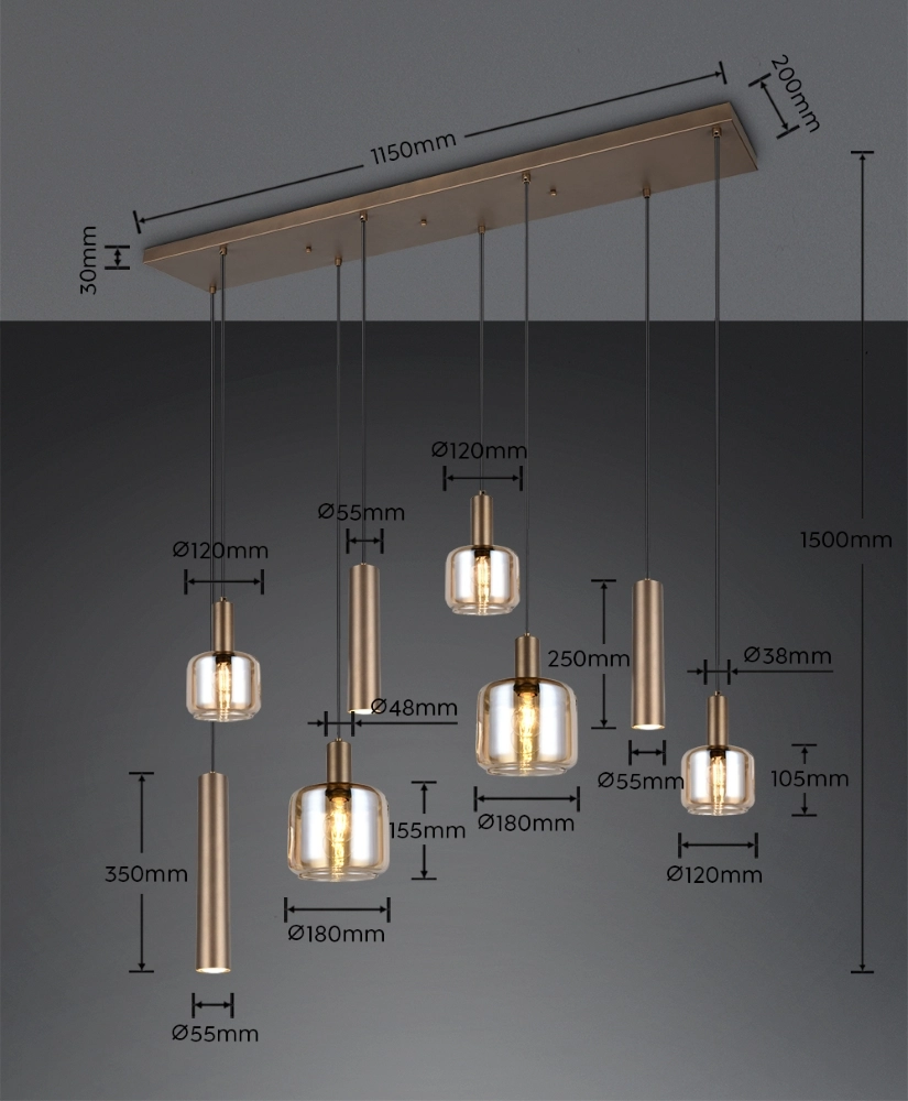 Design pendant lamp Mataro 8-light (3x GU10) Trio 4017807707724