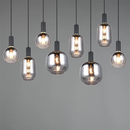 Dining room pendant lamp Diva 8-light - smoke glass Trio 4017807614589
