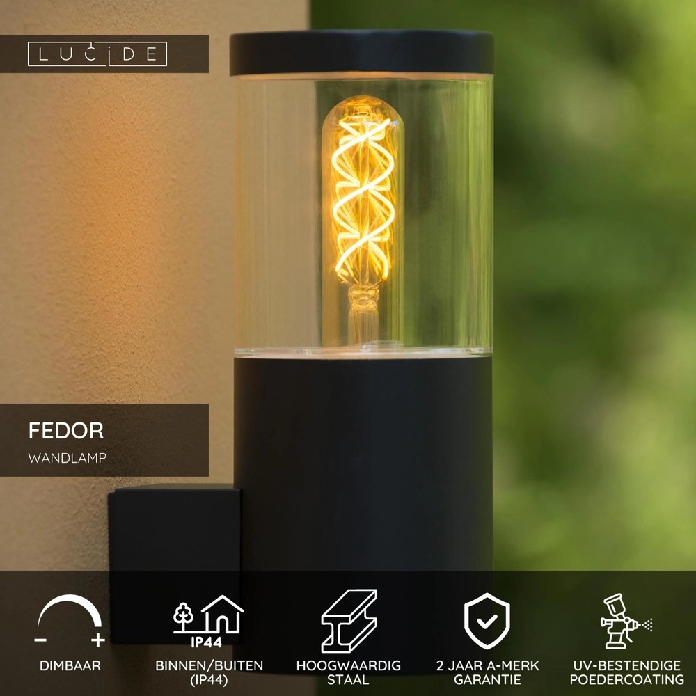 Design wall lamp Fedor black IP44 Lucide 5411212144331