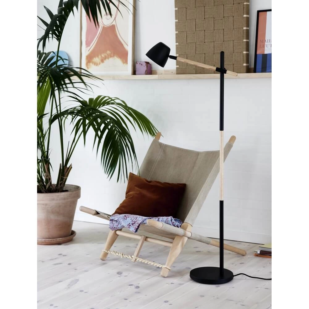 Floor lamp Theo black with wood Nordlux 5704924005701