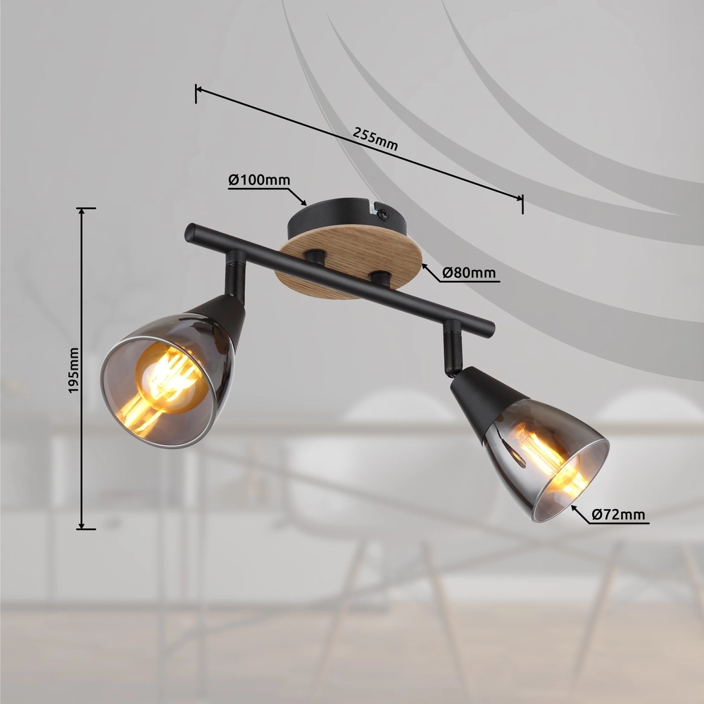 2-light ceiling lamp Mubby black with wood look Globo 9007371445868