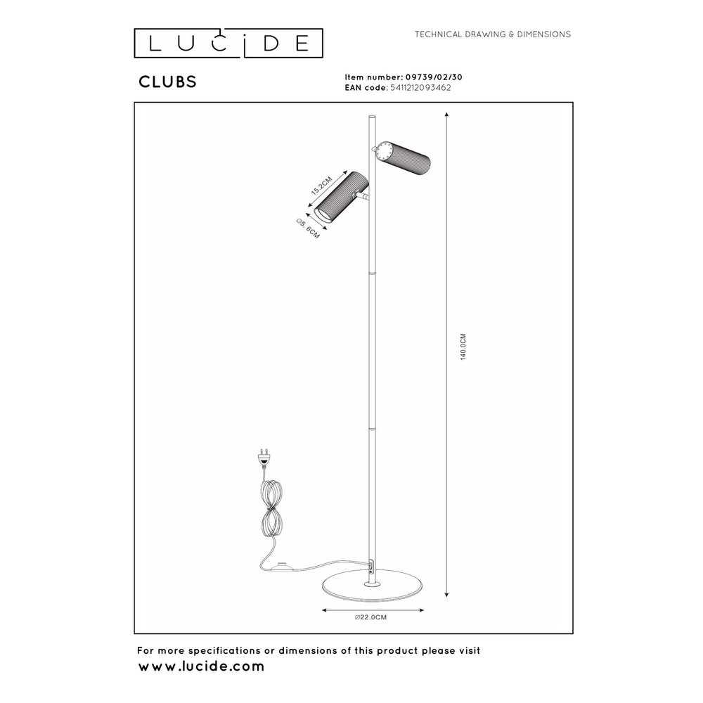 Floor lamp Clubs Black Lucide 5411212093462