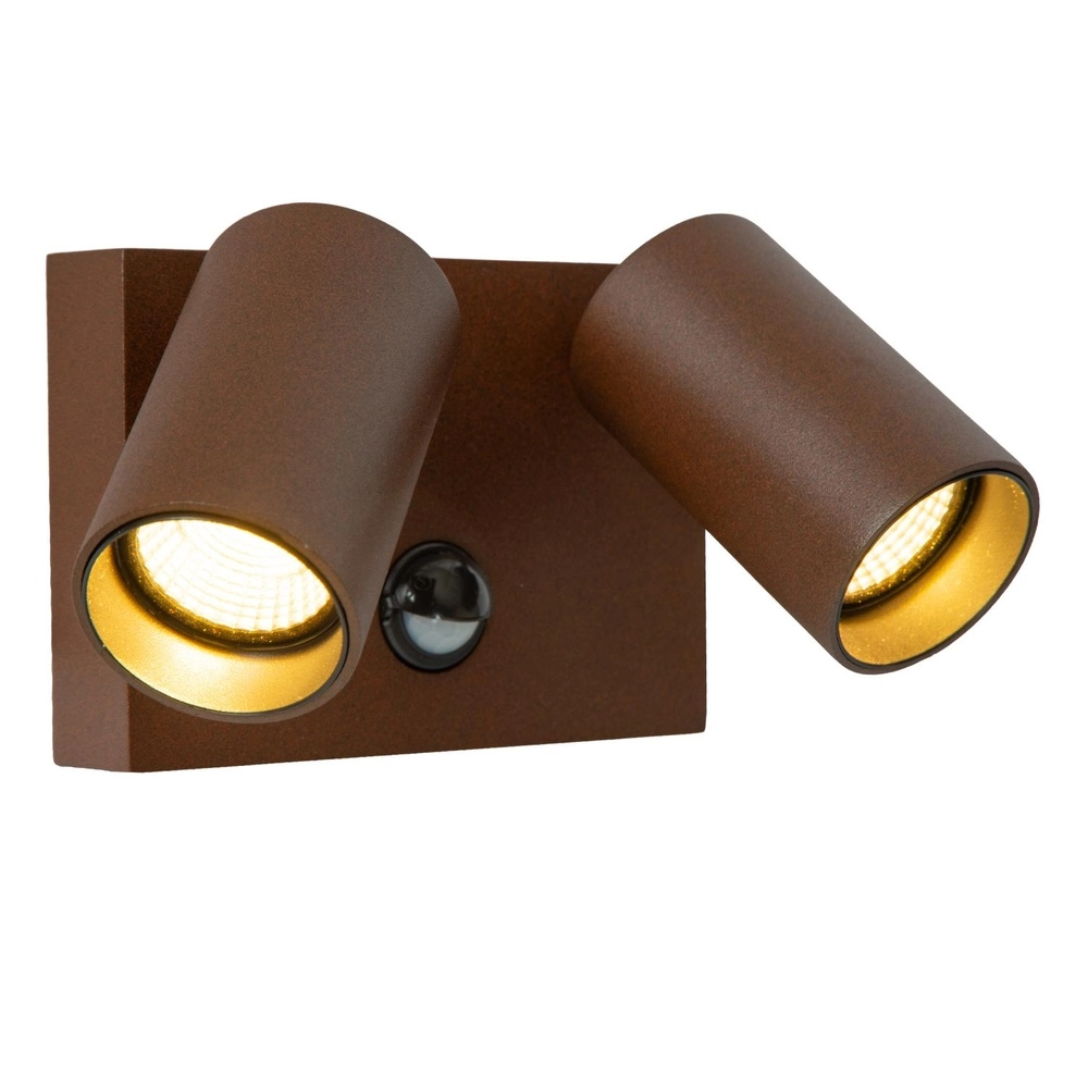 Wall spot IP65 Emeric Rust brown double with sensor Lucide 5411212690241