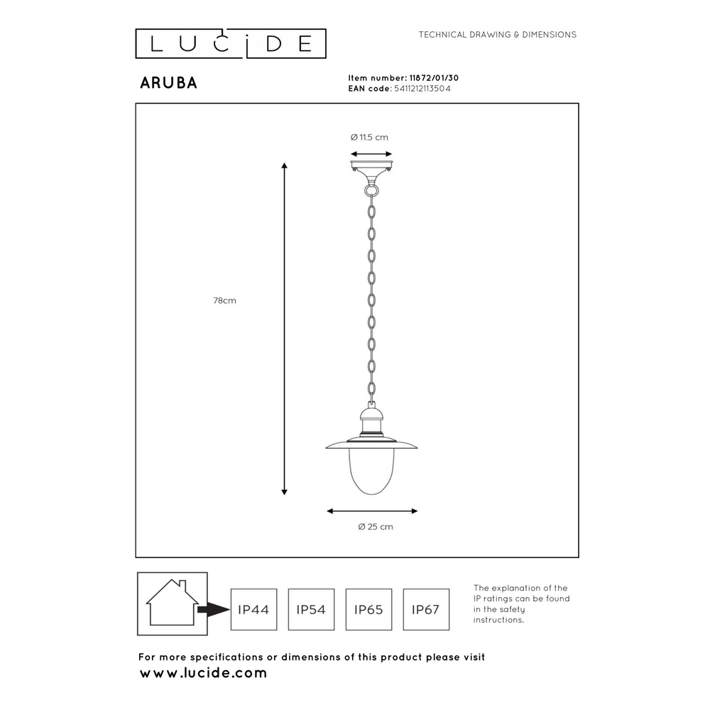Country Pendant Lamp Aruba black Ø 25cm IP44 Lucide 5411212113504