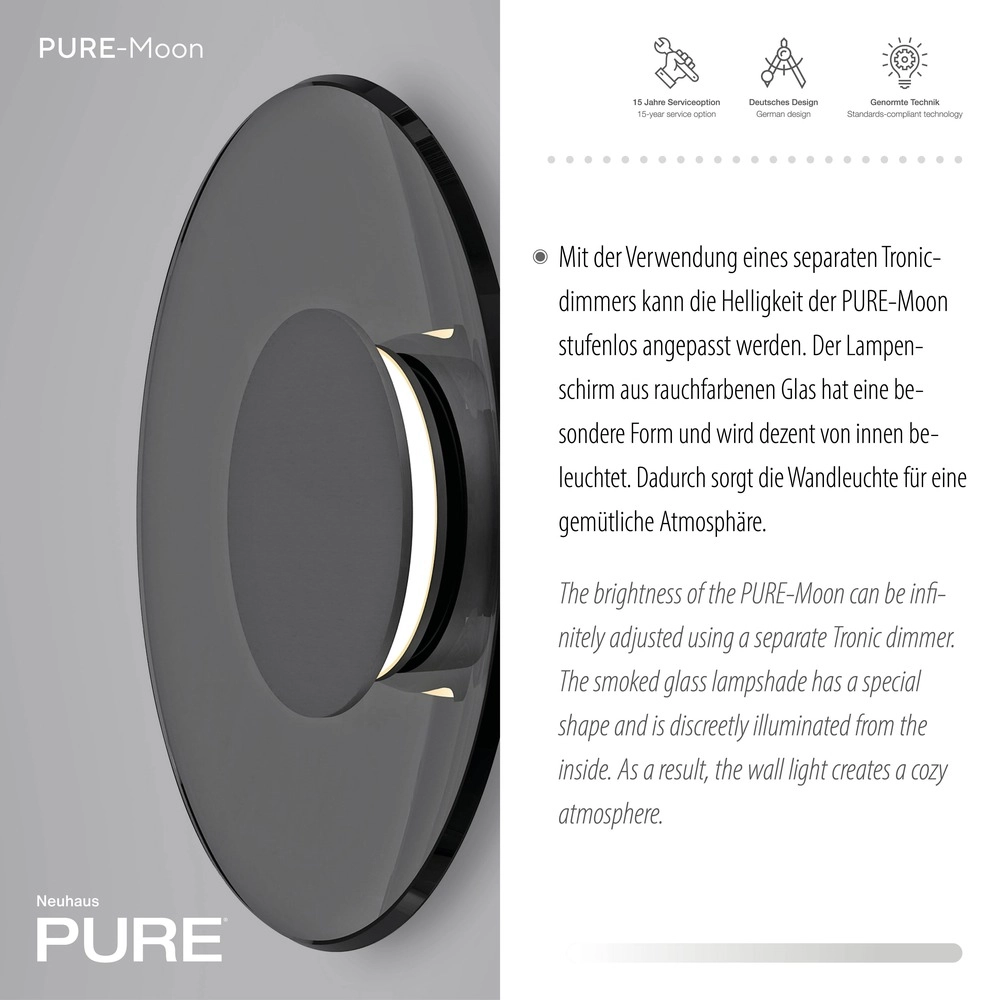 Wall lamp Pure Moon Ø 32cm - platinum with smoke glass Paul Neuhaus 4012248386354