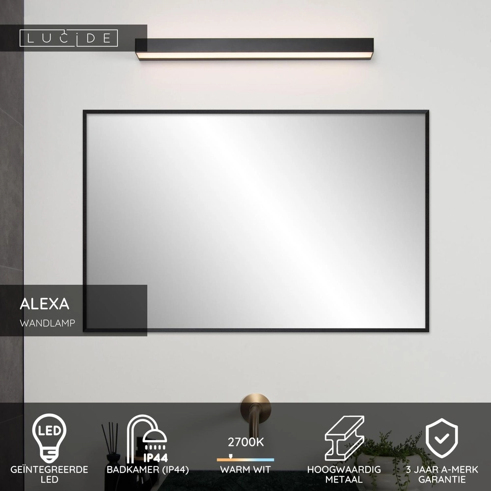 Bathroom wall lamp Alexa 60cm black - IP44 - 8W Lucide 5411212040527