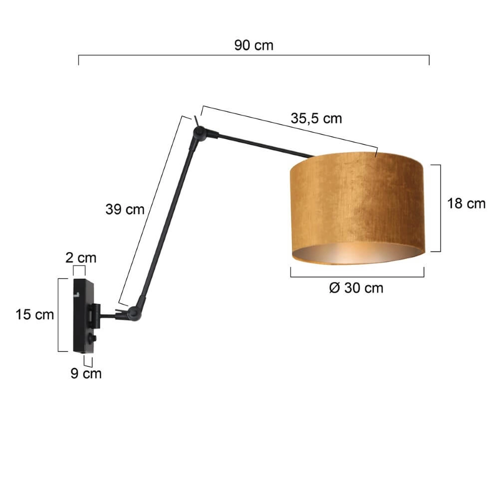 Rural wall lamp Prestige Chic black with gold velvet Steinhauer 8712746145939