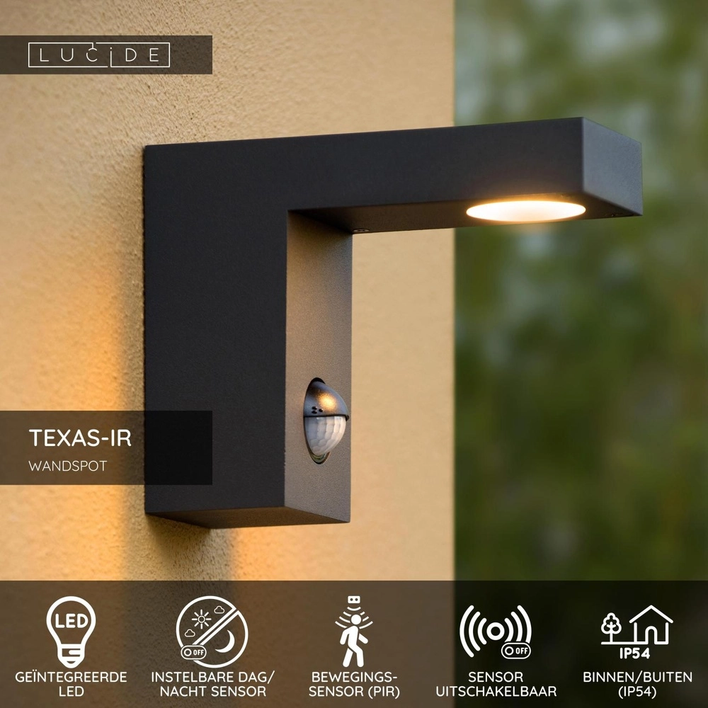 Wall lamp Texas-Ir anthracite with sensor Lucide 5411212281005