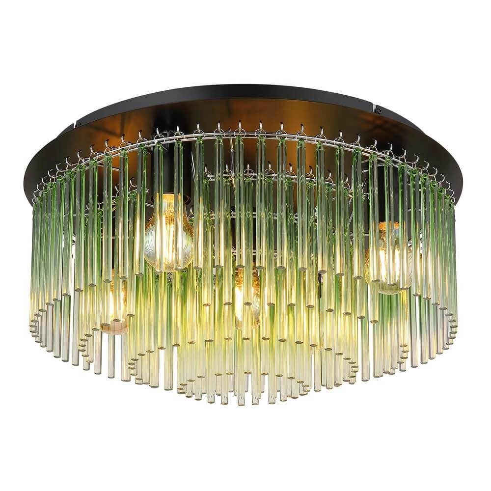 Black ceiling lamp Gorley with green glass Ø 50cm