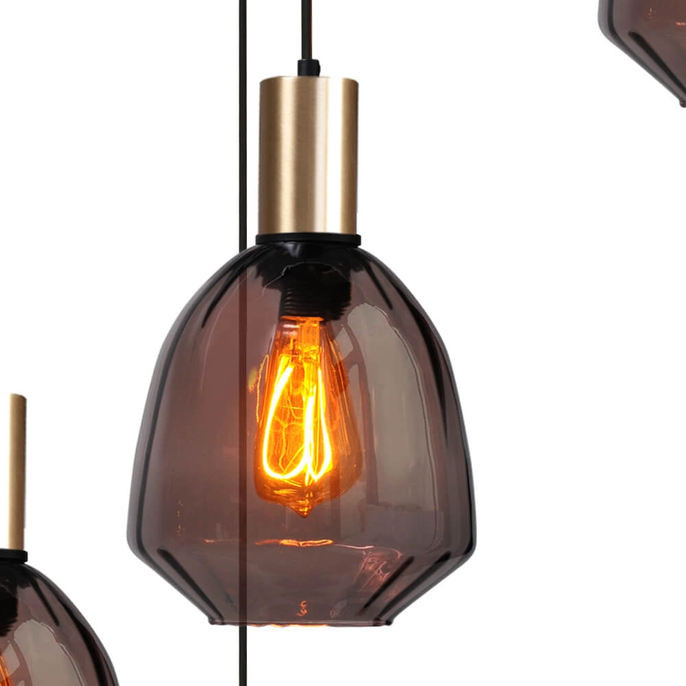 5-light loft hanging lamp - gold - Porto with Nicolette red glasses Masterlight 8718121271194