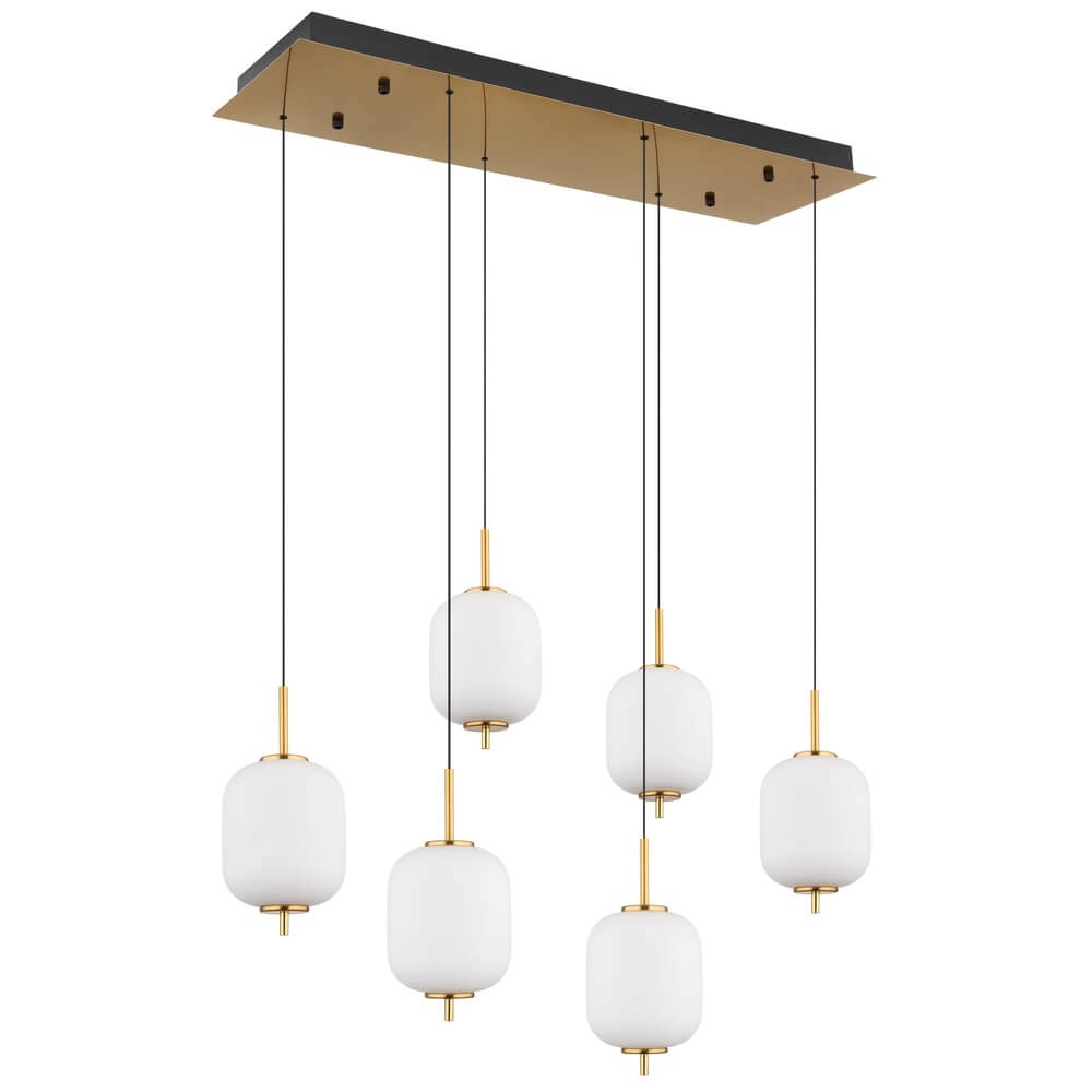Golden pendant lamp Ewald 6-light white glass Globo 9007371452583