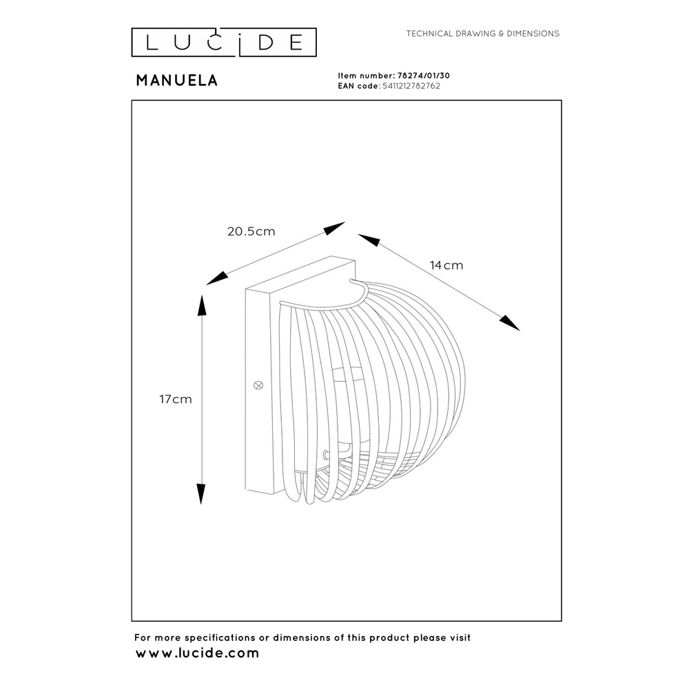 Wall lamp Manuela Black Lucide 5411212782762